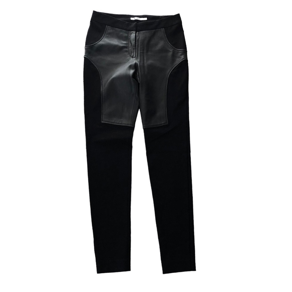 T by Alexander Wang Black Leather Ponte Jersey Combo Skinny Leggings Pants Sm